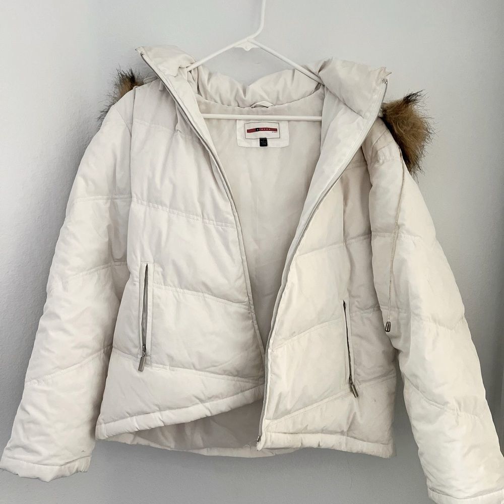 Giacca Puffer Jacket Winter Fur Lining White Brown Warm Coat Snow Jacket Size L‍